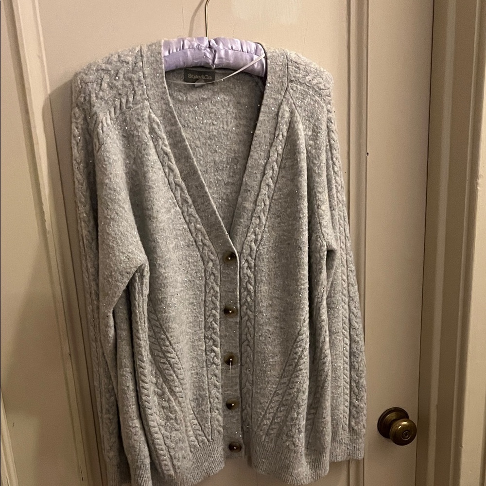 Style & Co. Heather Gray Cable Knit Cardigan